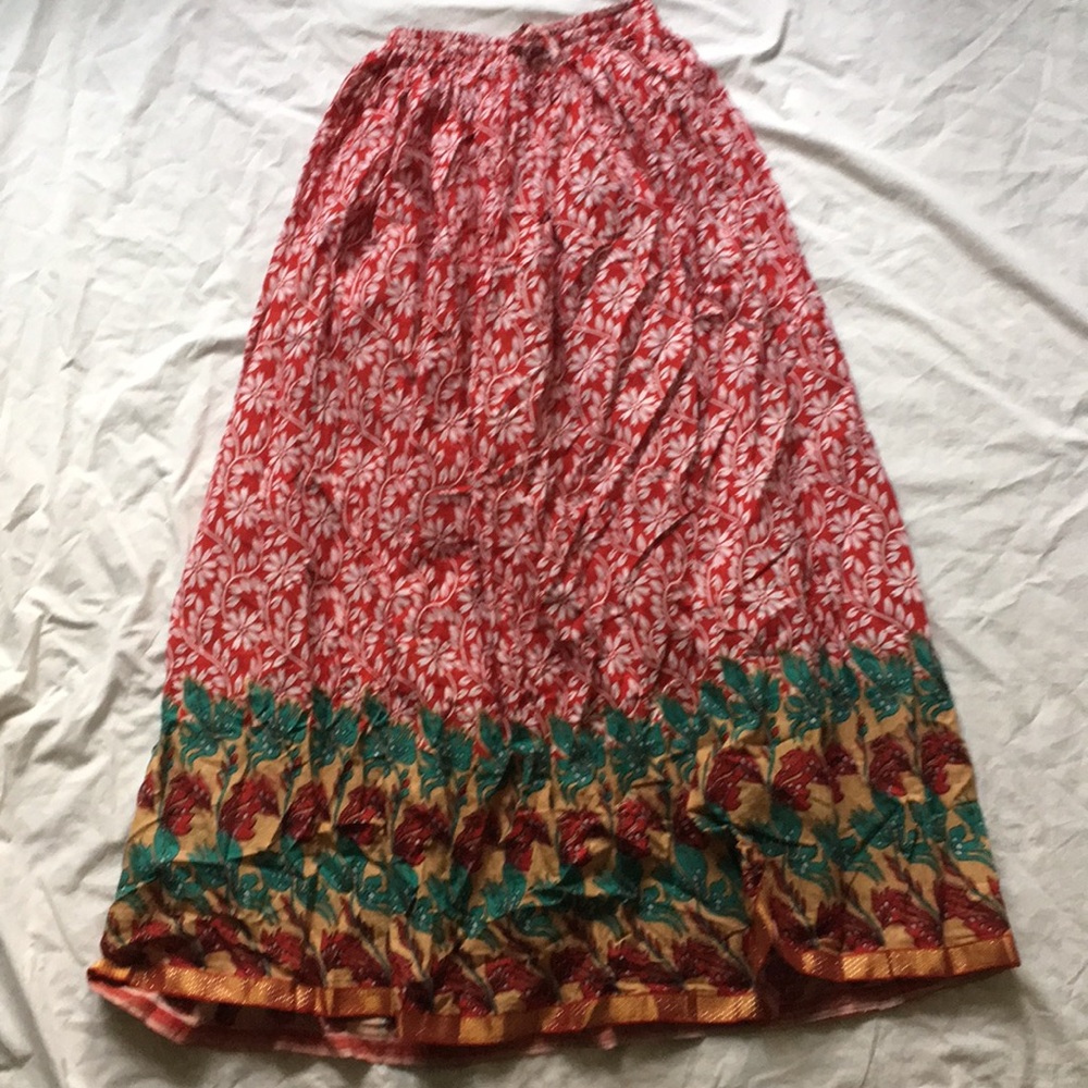 Red floral patterned maxi skirt